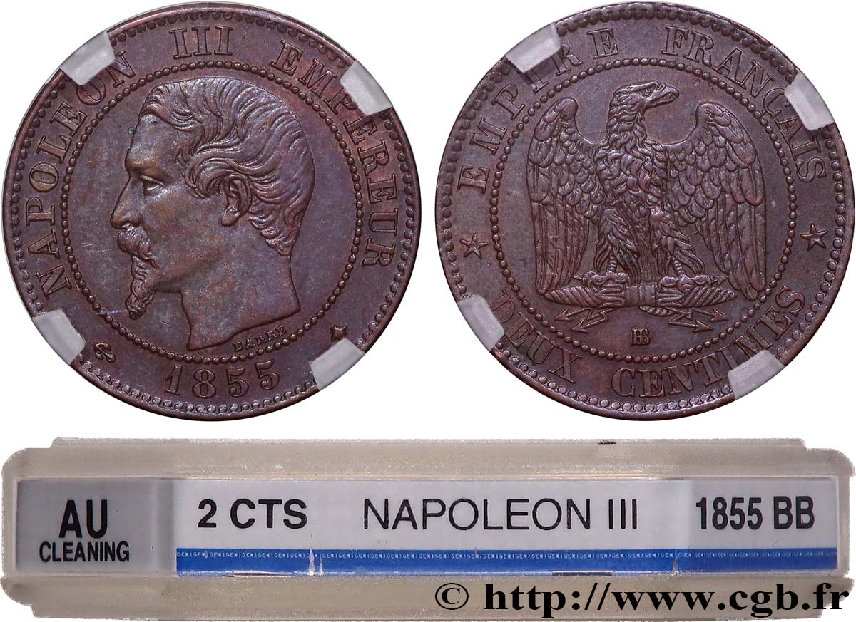 Deux centimes Napoléon III, tête nue 1855 Strasbourg F.107/24 TTB+ GENI