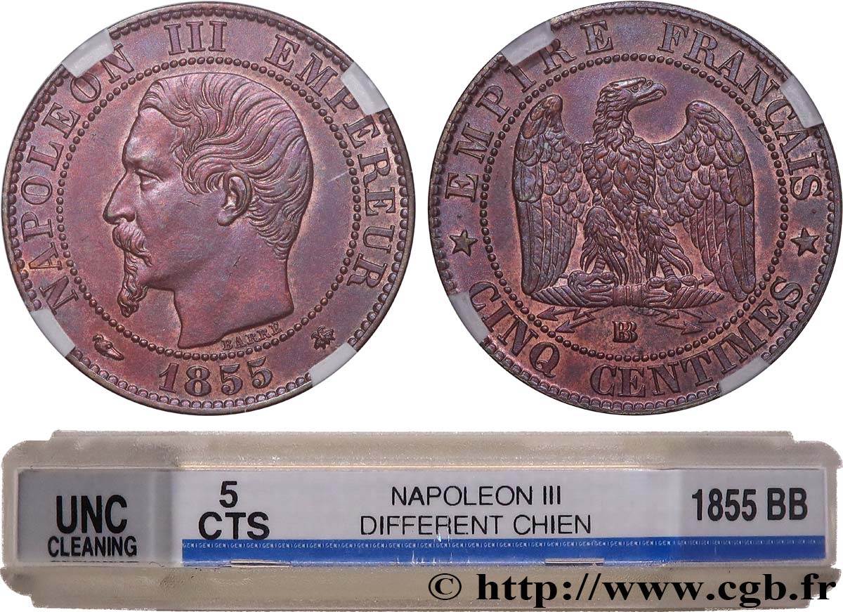 Cinq centimes Napoléon III, tête nue 1855 Strasbourg F.116/20 MS GENI