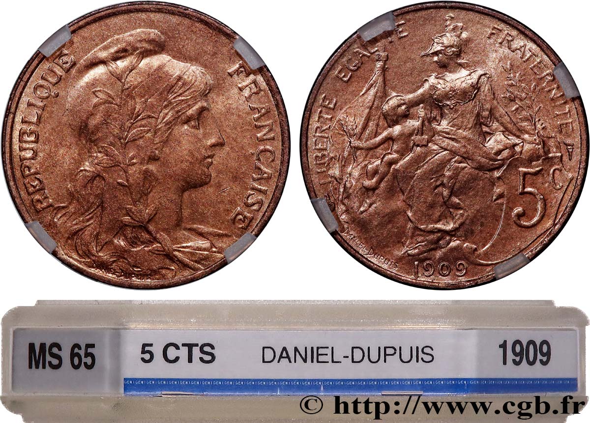 5 centimes Daniel-Dupuis 1909  F.119/20 MS65 GENI