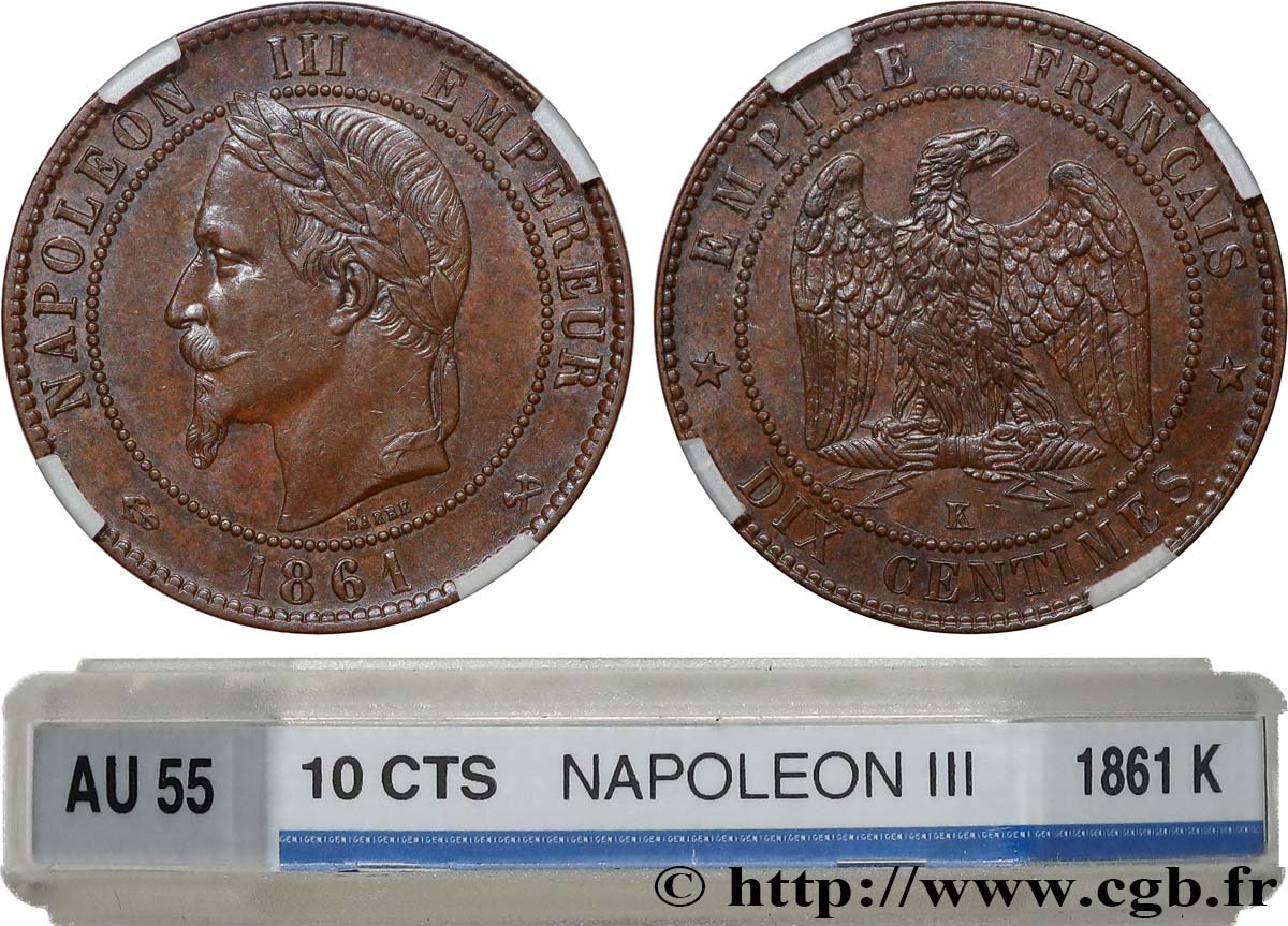 Dix Centimes Napoléon tête laurée 1861 Bordeaux F.134/6 SUP55 GENI