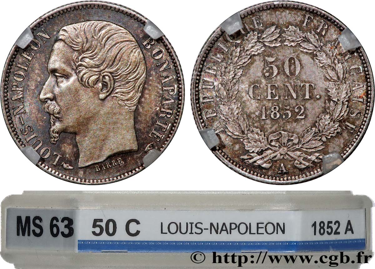 50 centimes Louis-Napoléon 1852 Paris F.185/1 SPL63 GENI