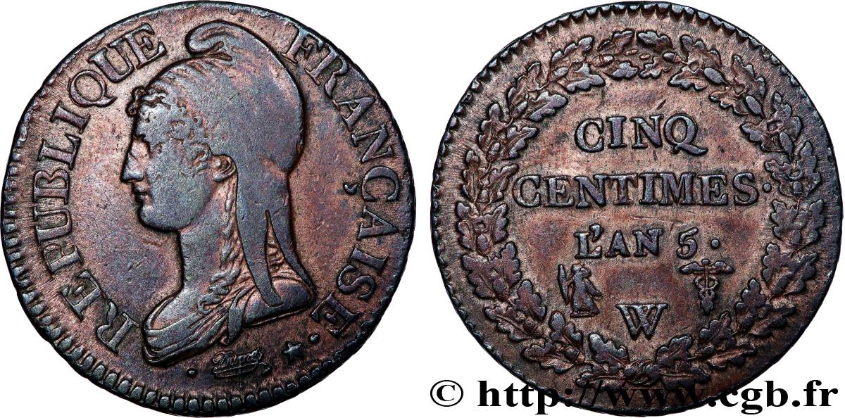 Cinq centimes Dupré, grand module 1797 Lille F.115/31 TTB+ 