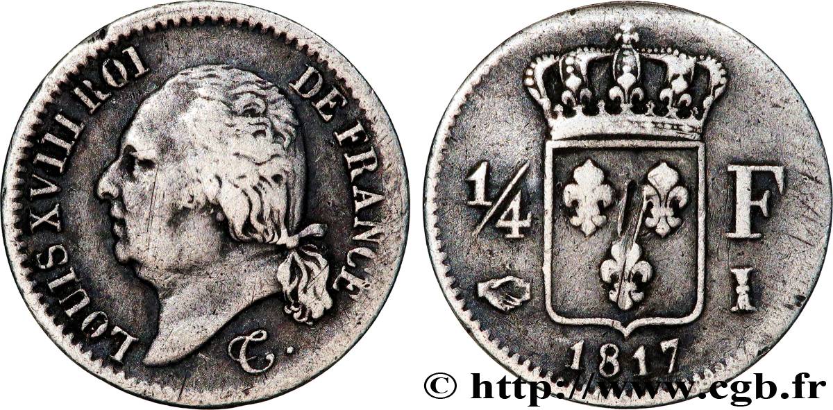 1/4 franc Louis XVIII 1817 Limoges F.163/5 S 