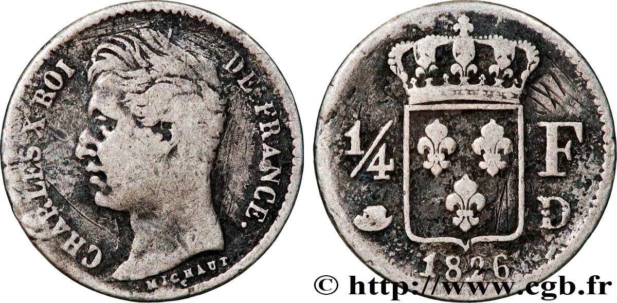 1/4 franc Charles X 1826 Lyon F.164/4 B 