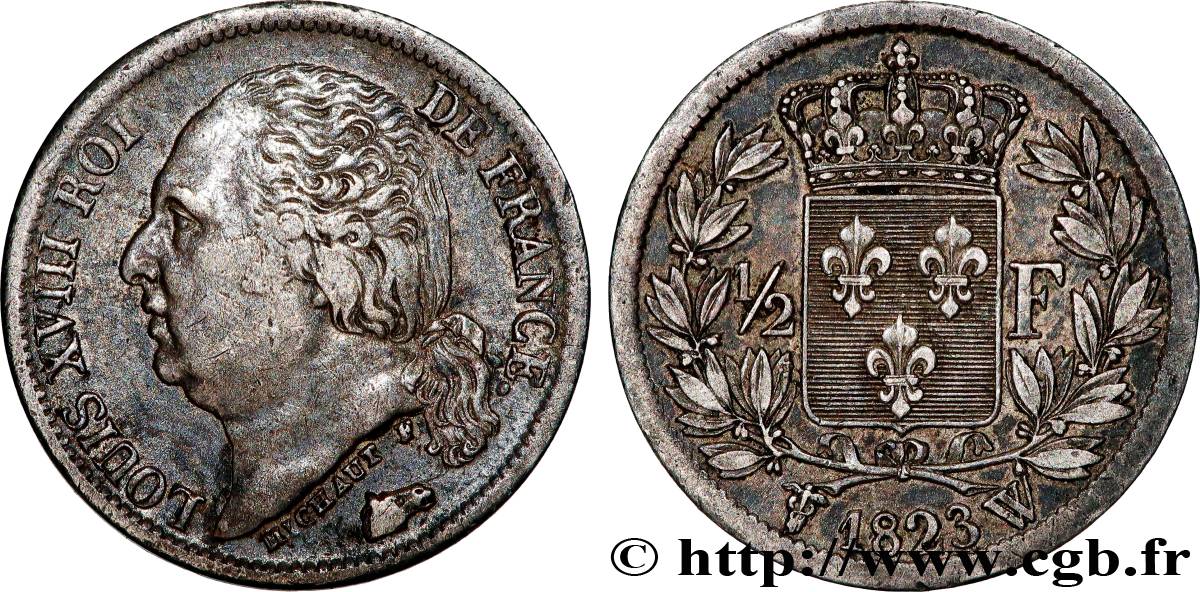 1/2 franc Louis XVIII 1823 Lille F.179/42 AU 