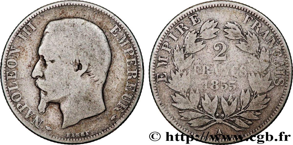 2 francs Napoléon III, tête nue 1855 Paris F.262/3 B 