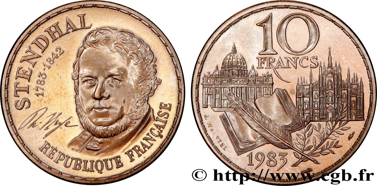 Piéfort Cu-Ni de 10 francs Stendhal 1983 Pessac GEM.189 P1 SPL 