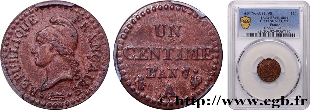 Un centime Dupré 1799 Paris F.100/22 fVZ PCGS