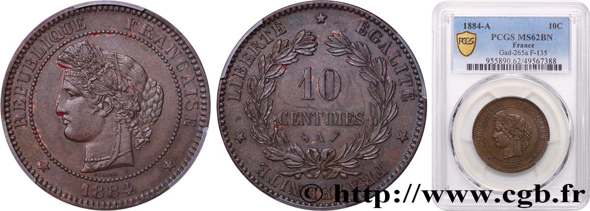 10 centimes Cérès 1884 Paris F.135/28 MS62 PCGS