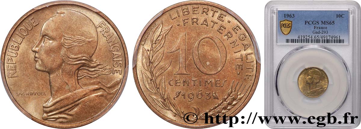 10 centimes Marianne 1963 Paris F.144/3 FDC65 PCGS