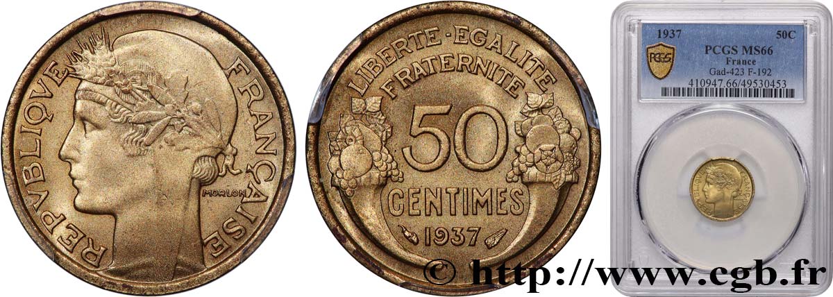 50 centimes Morlon 1937  F.192/13 FDC66 PCGS