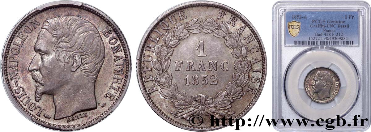 1 franc Louis-Napoléon 1852 Paris F.212/1 MS PCGS