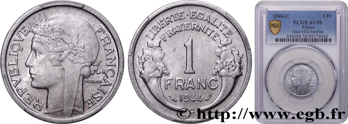 1 franc Morlon, légère 1944 Castelsarrasin F.221/4 AU58 PCGS