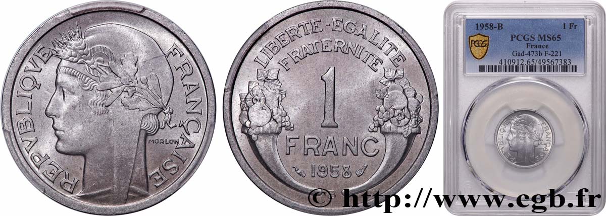 1 franc Morlon, légère 1958 Beaumont-Le-Roger F.221/22 FDC65 PCGS