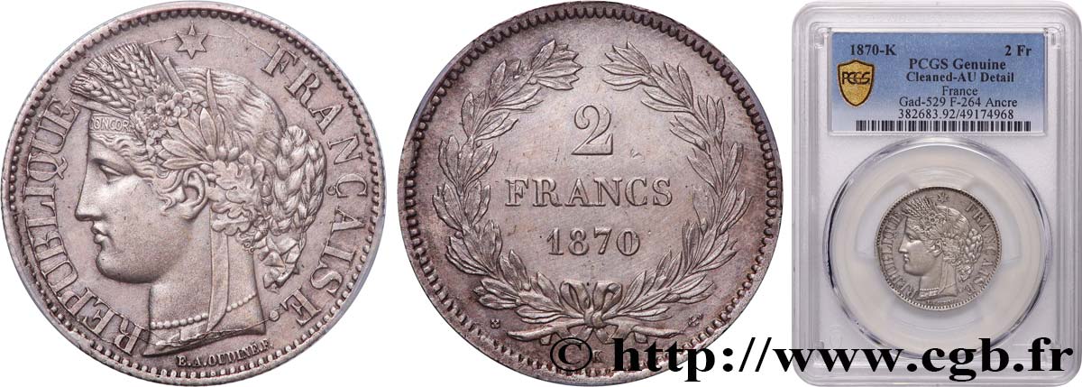 2 francs Cérès, sans légende 1870 Bordeaux F.264/2 fVZ PCGS