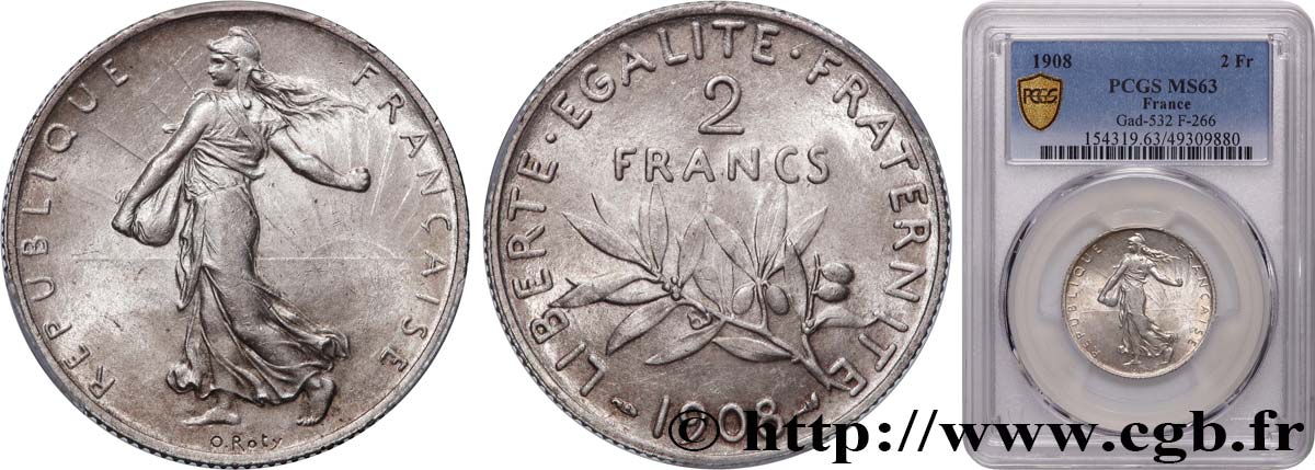 2 francs Semeuse 1908 Paris F.266/10 SPL63 PCGS