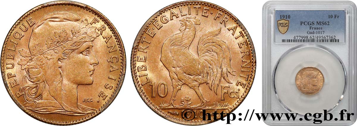 10 francs Coq 1910 Paris F.509/11 EBC62 PCGS