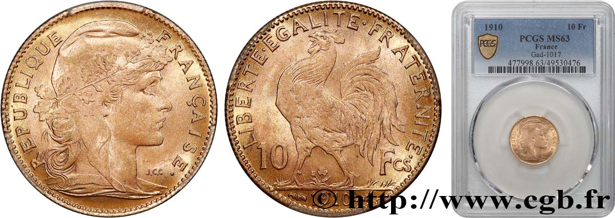 10 francs Coq 1910 Paris F.509/11 MS63 PCGS