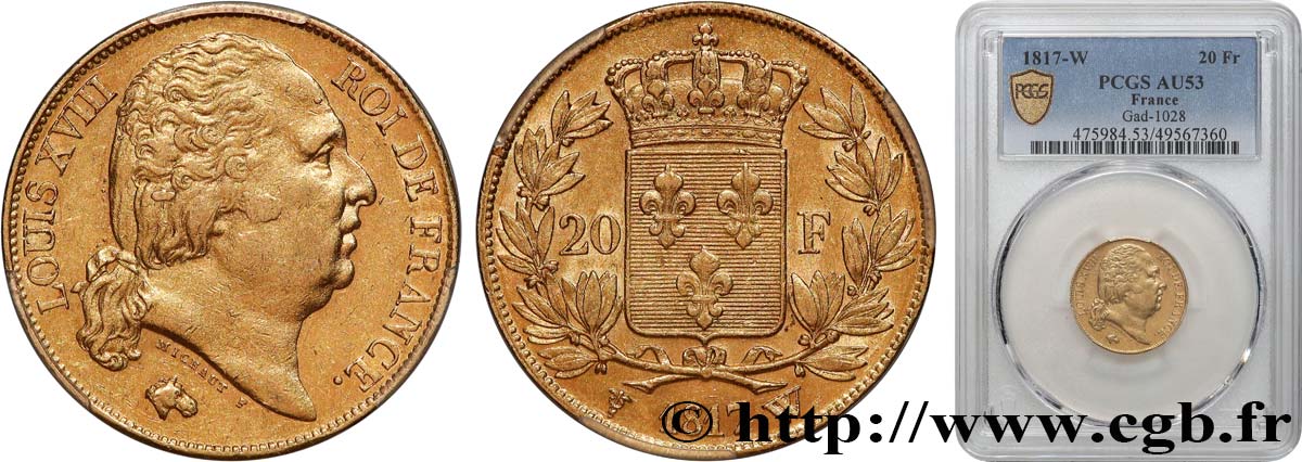 20 francs or Louis XVIII, tête nue 1817 Lille F.519/9 TTB53 PCGS