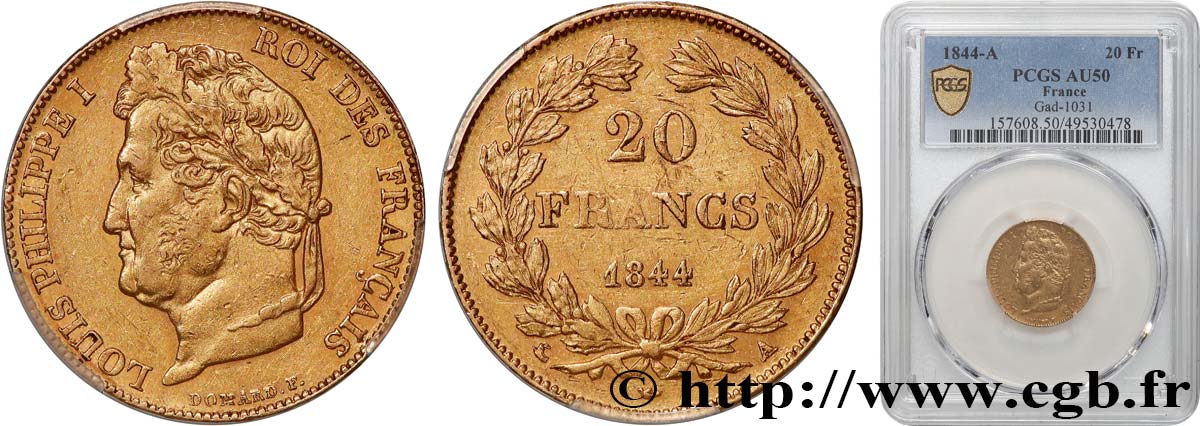 20 francs Louis-Philippe, Domard 1844 Paris F.527/31 BB50 PCGS