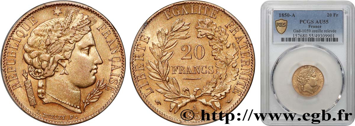 20 francs or Cérès 1850 Paris F.529/2 SPL55 PCGS