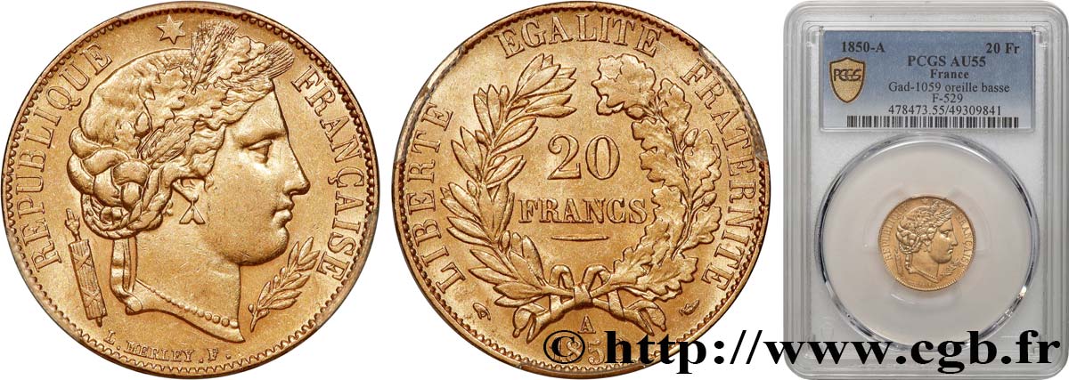 20 francs or Cérès 1850 Paris F.529/3 SPL55 PCGS