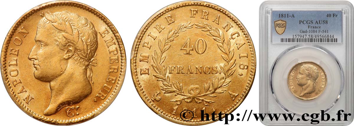 40 francs or Napoléon tête laurée, Empire français 1811 Paris F.541/6 AU58 PCGS