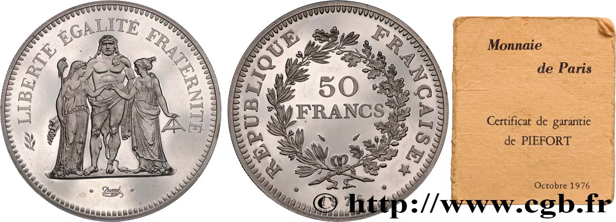 Piéfort argent de 50 francs Hercule 1976  GEM.223 P1 SPL+ 