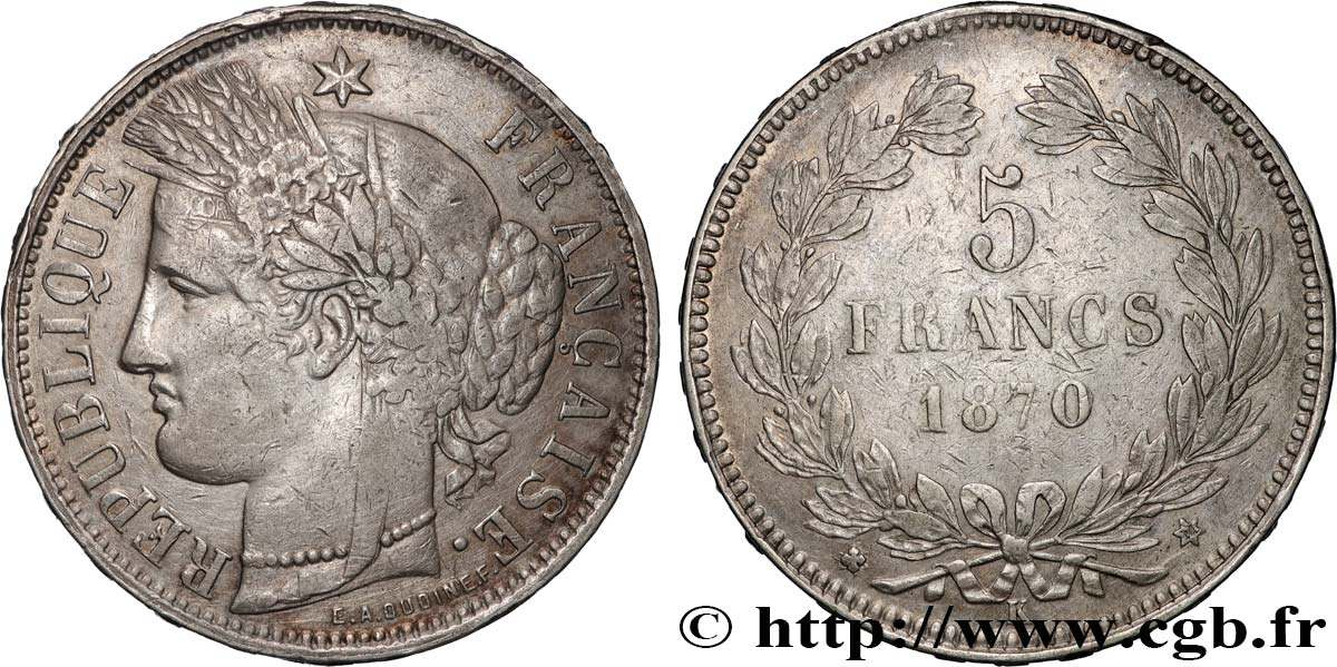 5 francs Cérès, sans légende 1870 Bordeaux F.332/4 TTB 