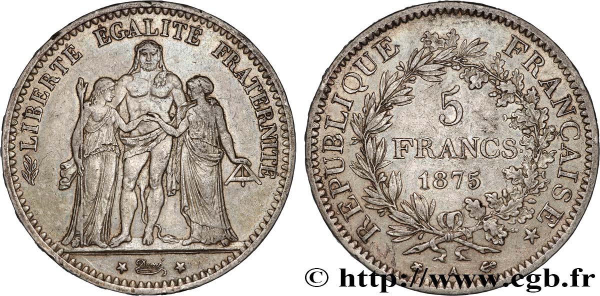 5 francs Hercule, petit A 1875 Paris F.334/15 AU 