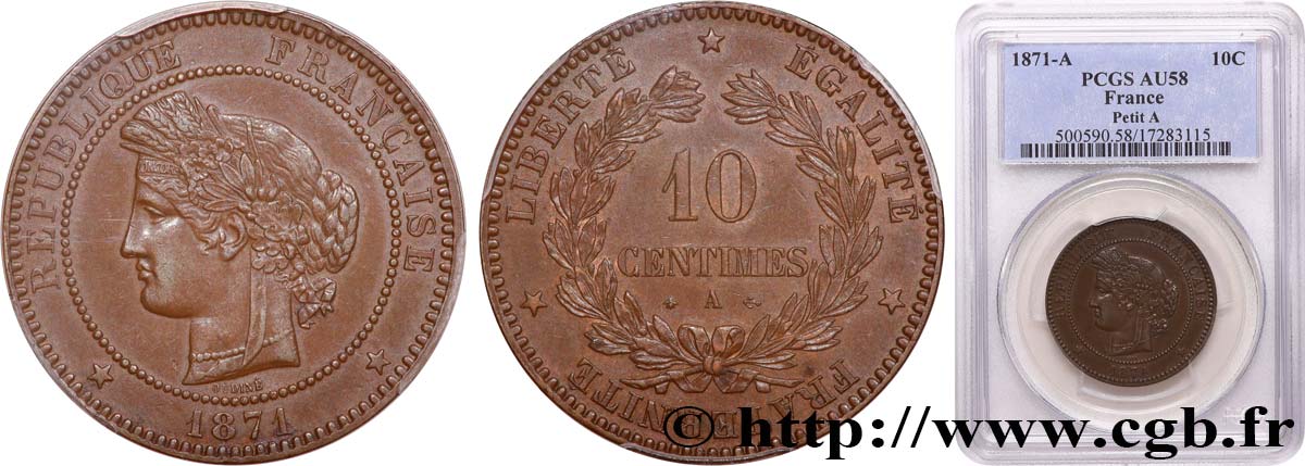 10 centimes Cérès 1871 Paris F.135/6 AU58 PCGS