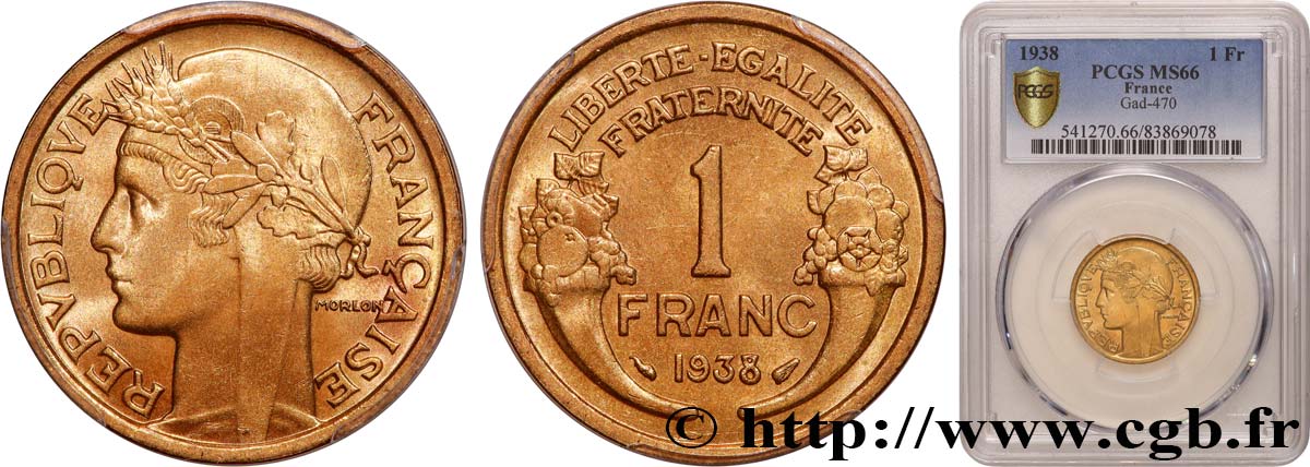 1 franc Morlon 1938 Paris F.219/9 ST66 PCGS