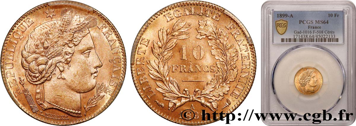 10 francs or Cérès, Troisième République 1899 Paris F.508/5 MS64 PCGS