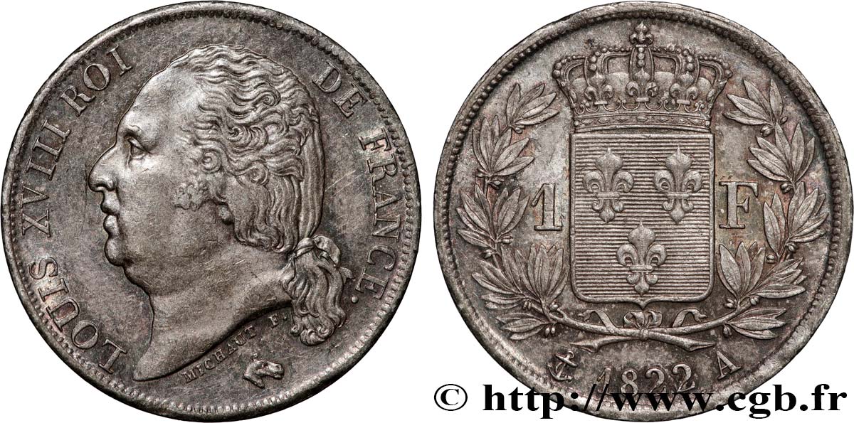 1 franc Louis XVIII 1822 Paris F.206/40 VZ 