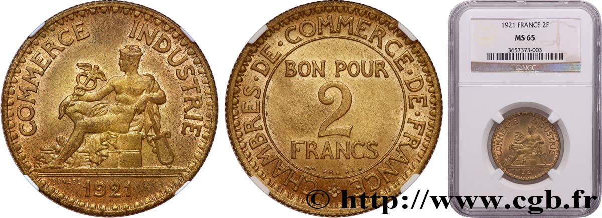 2 francs Chambres de Commerce 1921  F.267/3 MS65 NGC