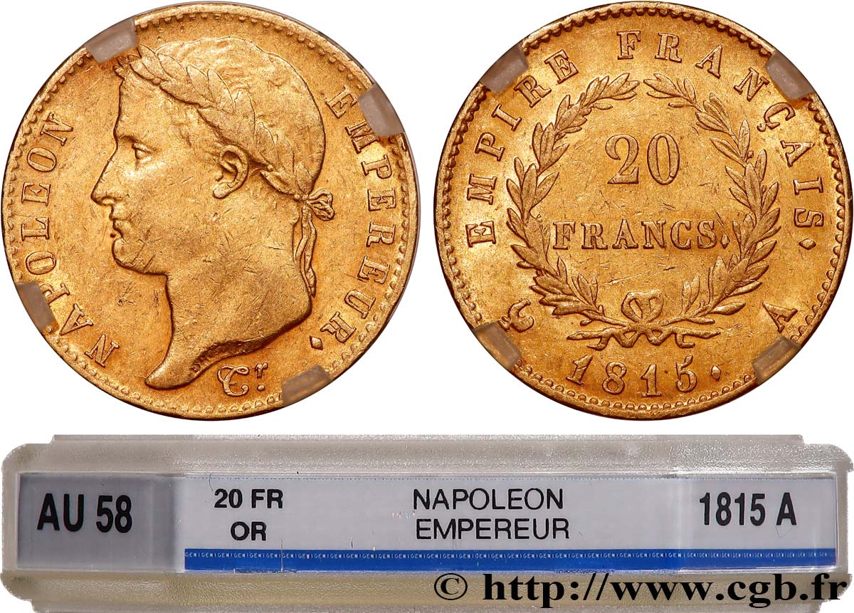 20 francs or Napoléon tête laurée, Cent-Jours 1815 Paris F.516A/1 SUP58 GENI