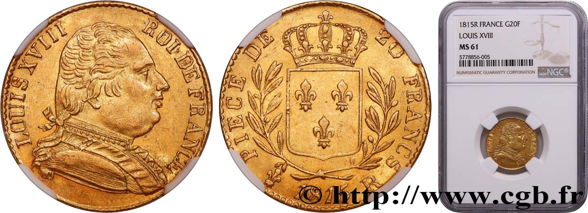 20 francs or Londres 1815 Londres F.518/1 VZ61 NGC