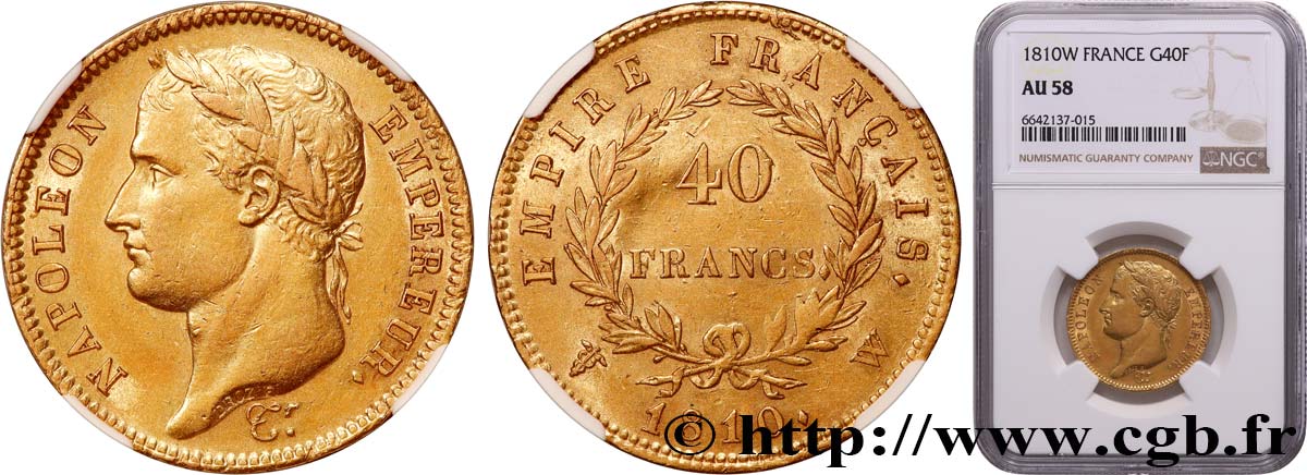 40 francs or Napoléon tête laurée, Empire français 1810 Lille F.541/5 EBC58 NGC