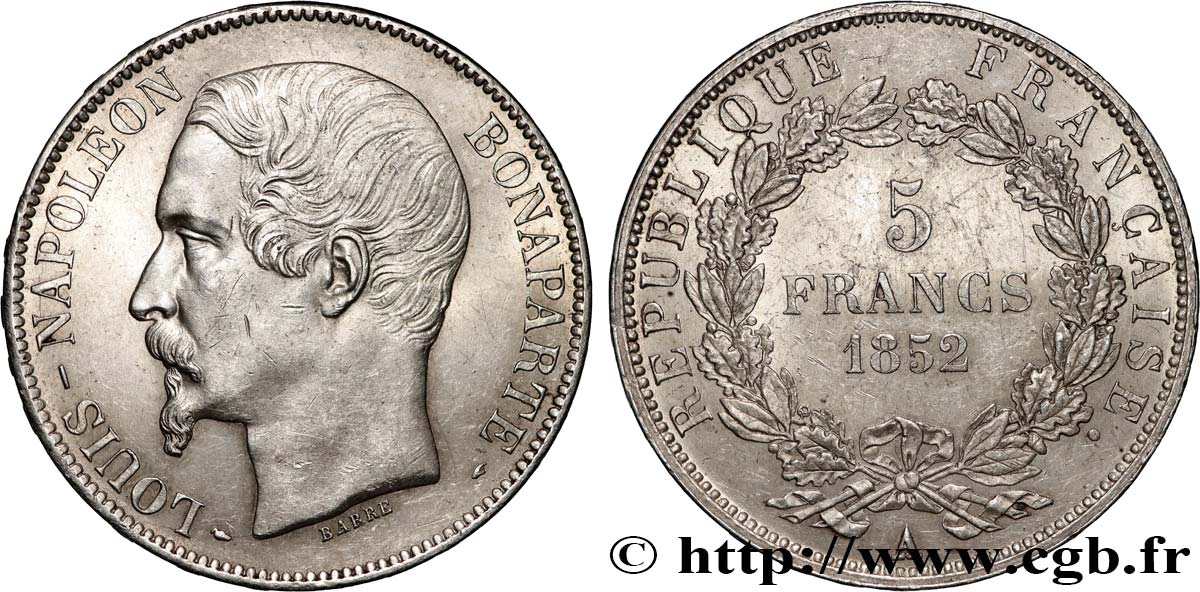 5 francs Louis-Napoléon, 1er type 1852 Paris F.329/1 q.SPL 