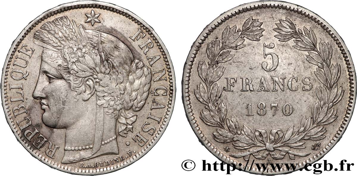 5 francs Cérès, sans légende 1870 Paris F.332/1 MBC 