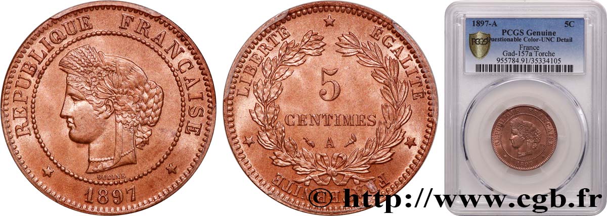 5 centimes Cérès 1897 Paris F.118/39 SPL+ PCGS