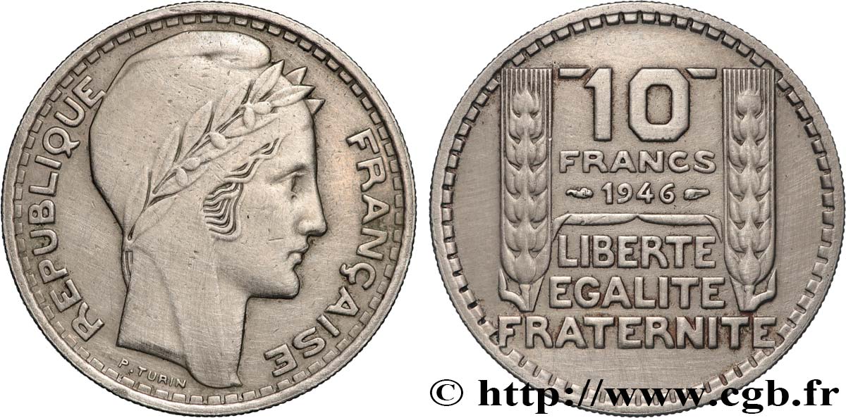 10 francs Turin, grosse tête, rameaux longs 1946 Paris F.361/3 VF 