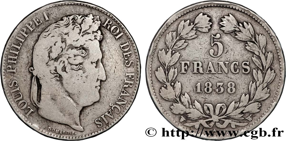 5 francs IIe type Domard 1838 Lille F.324/74 MB 