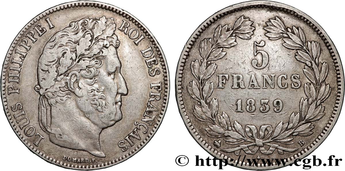 5 francs IIe type Domard 1839 Rouen F.324/76 TTB 