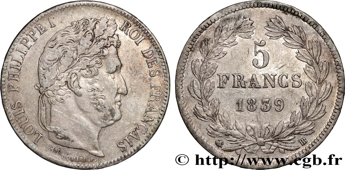 5 francs IIe type Domard 1839 Strasbourg F.324/77 TTB 