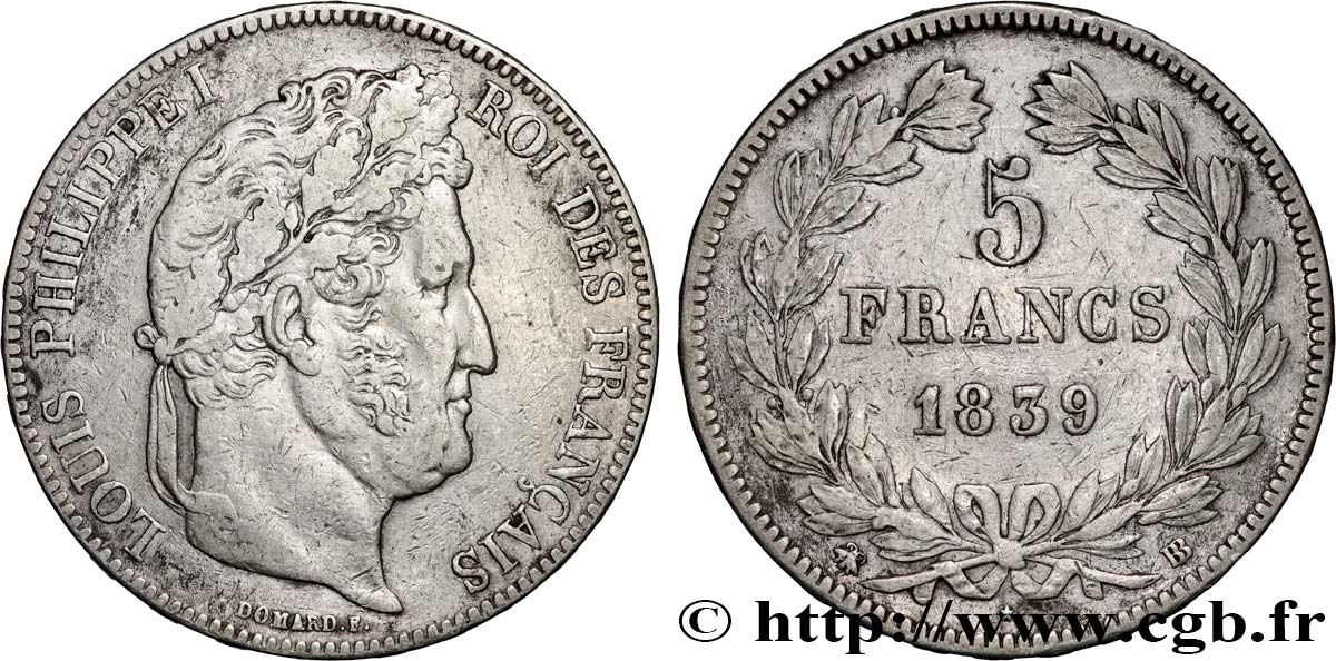 5 francs IIe type Domard 1839 Strasbourg F.324/77 VF 