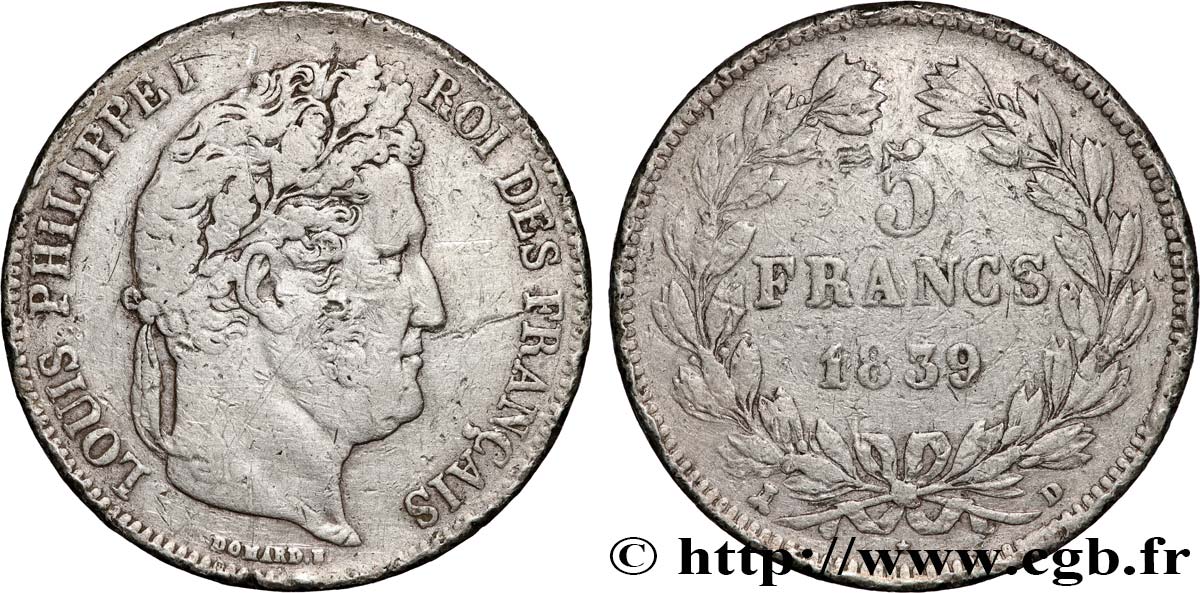 5 francs IIe type Domard 1839 Lyon F.324/79 VF 