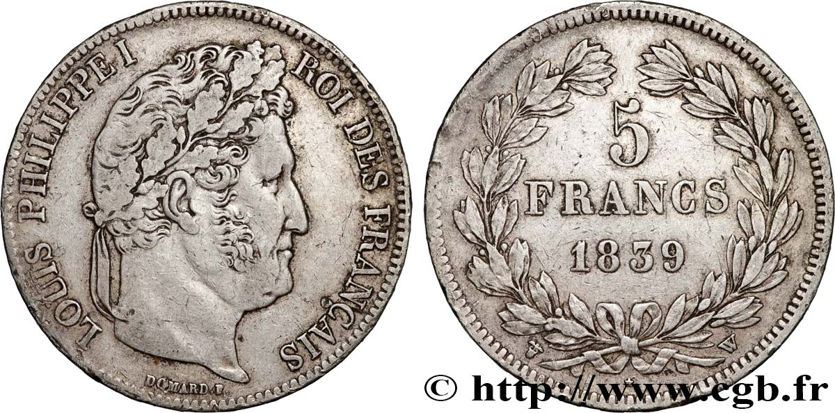 5 francs IIe type Domard 1839 Lille F.324/82 XF 