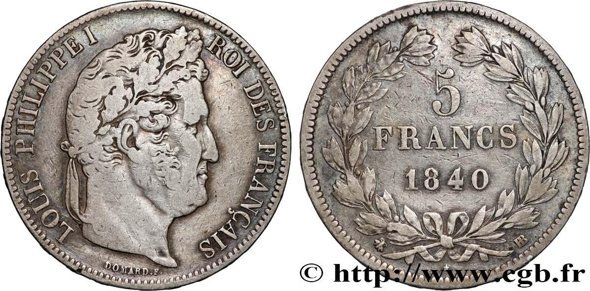 5 francs IIe type Domard 1840 Strasbourg F.324/85 VF 