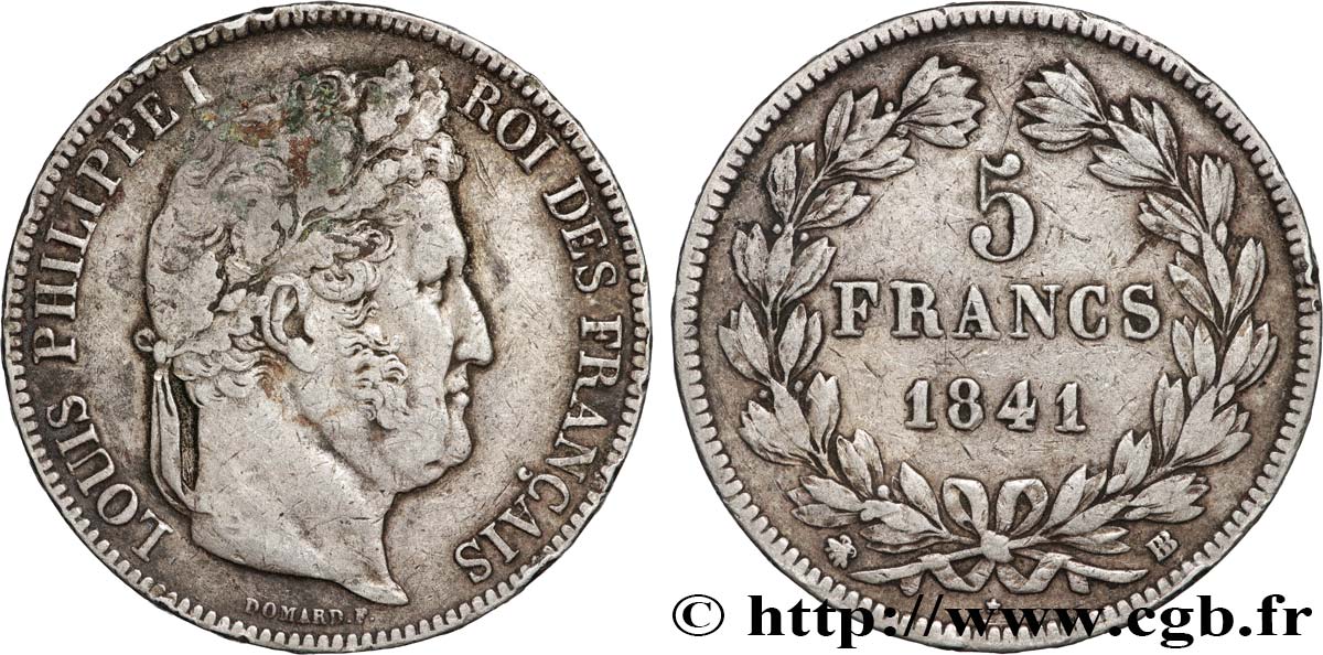 5 francs IIe type Domard 1841 Strasbourg F.324/92 TB 